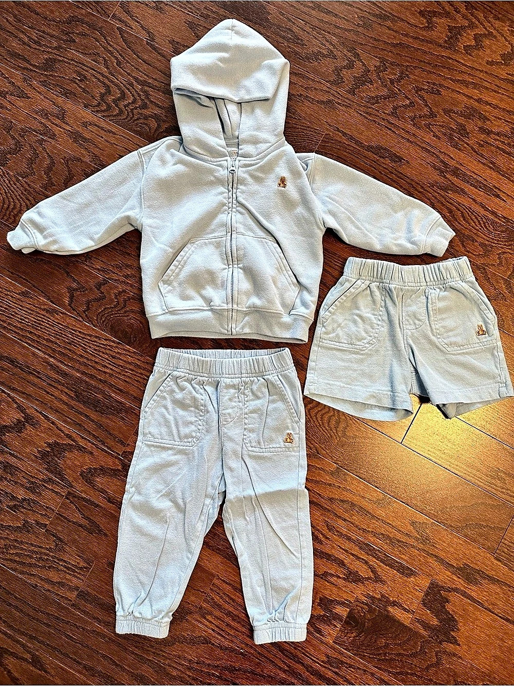 Baby Gap 3-Piece Outfit Set Zip-up Hoodie Pants Shorts Blue 18-24M